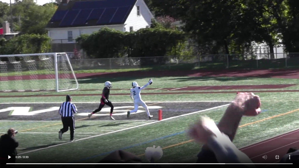 Harrison Sports Academy Athlete Dylan Goodman races to the end zone